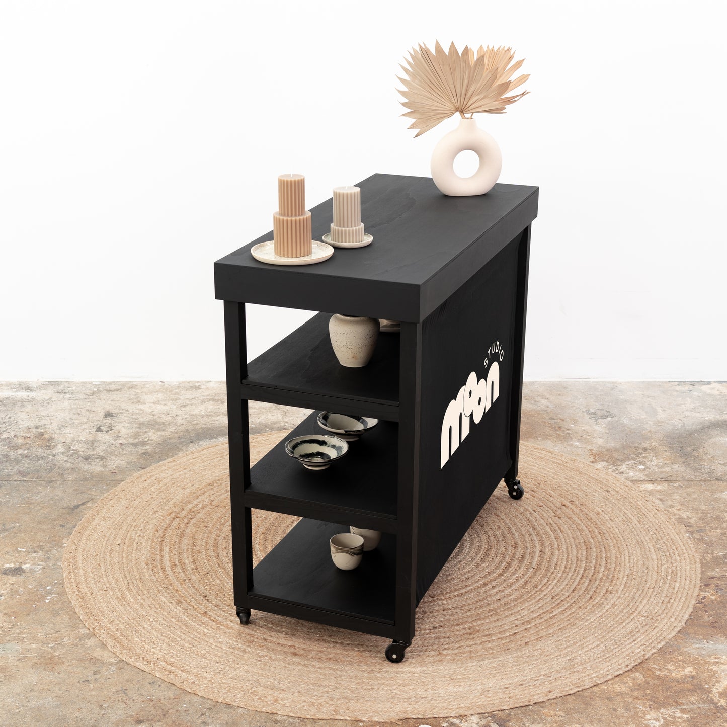 Vendor table with shelves VC-10-C-W-BL | BLACK color