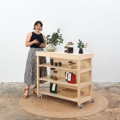 Vendor Table With Shelves VC-10-C-W-NT | natural color