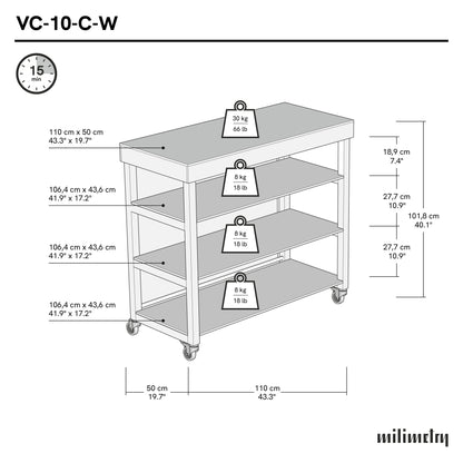 Vendor Table With Shelves VC-10-C-W-BL | black color