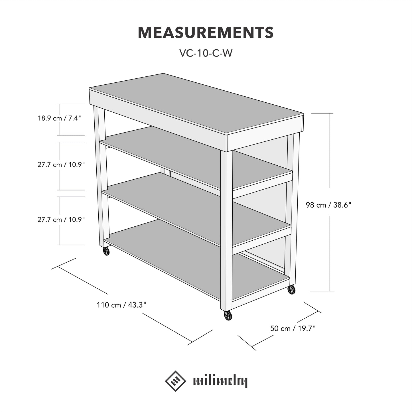 Vendor table with shelves VC-10-C-W-BL | BLACK color