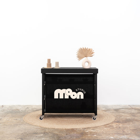 Vendor table with shelves VC-10-C-W-BL | black color
