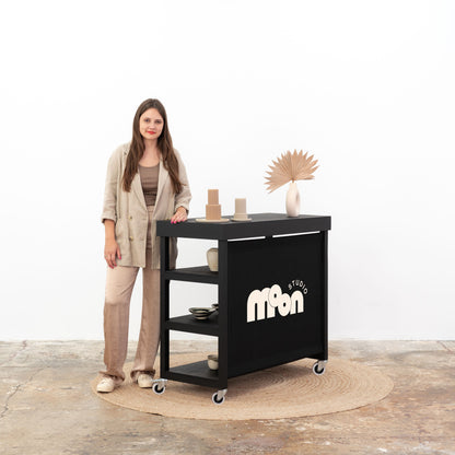 Vendor Table With Shelves VC-10-C-W-BL | black color