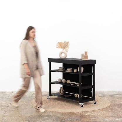 Vendor Table With Shelves VC-10-C-W-BL | black color