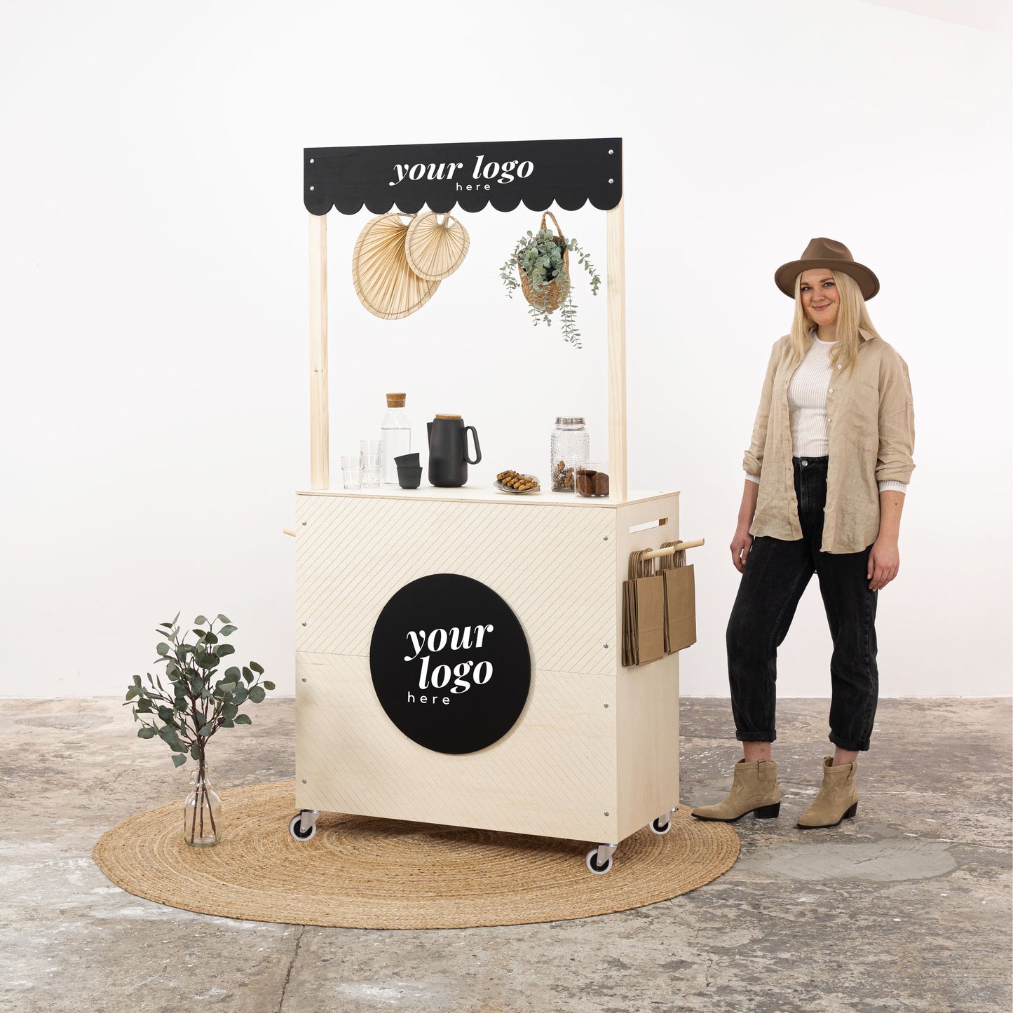 Kiosk Cart VC-16-W-E-NT | natural and black color