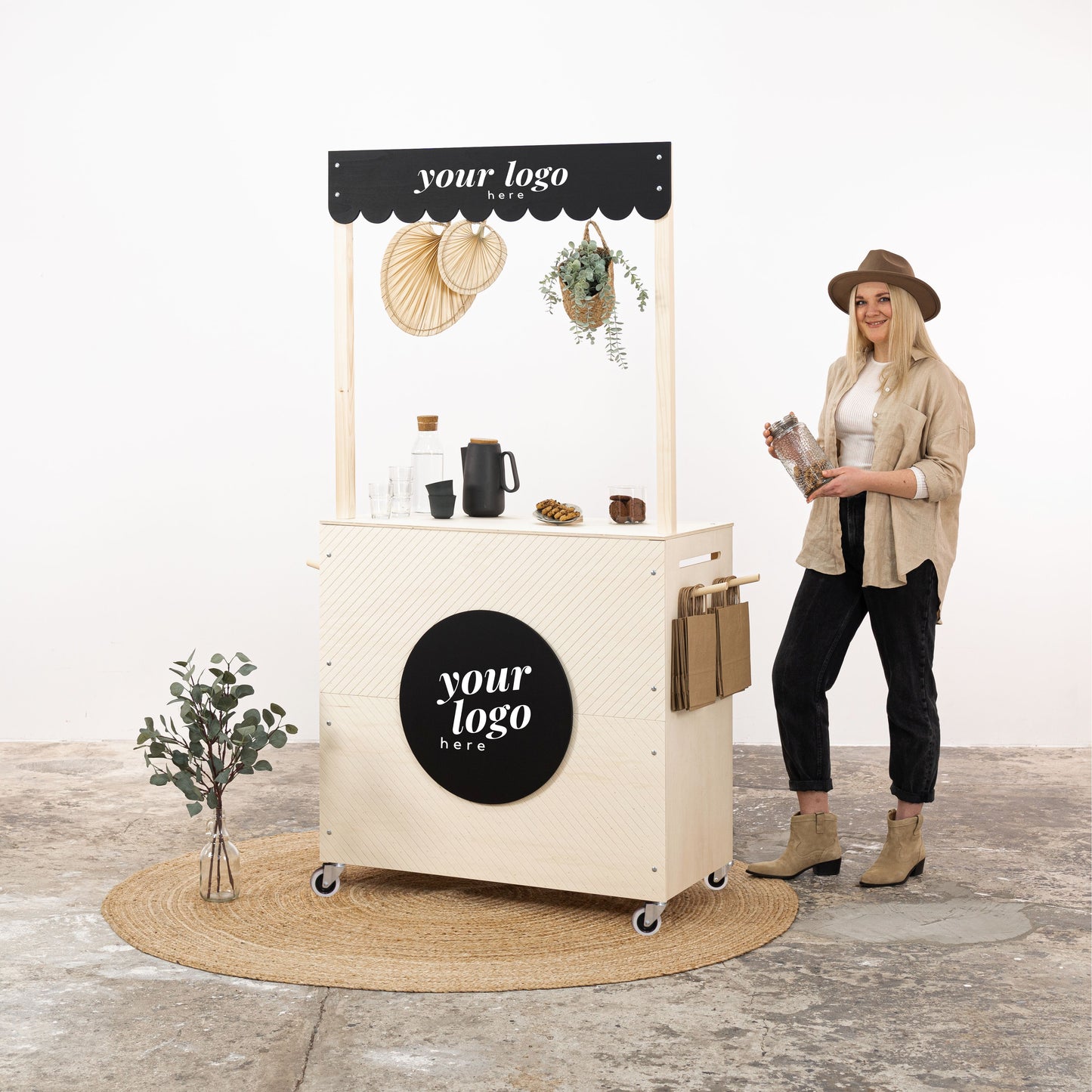 Kiosk Cart VC-16-W-E-NT | natural and black color