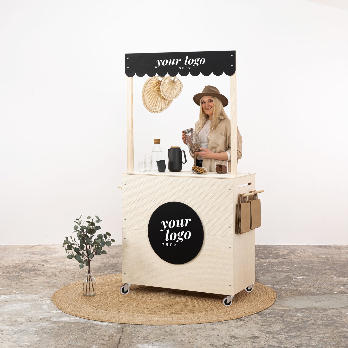 Kiosk Cart VC-16-W-E-NT | natural and black color