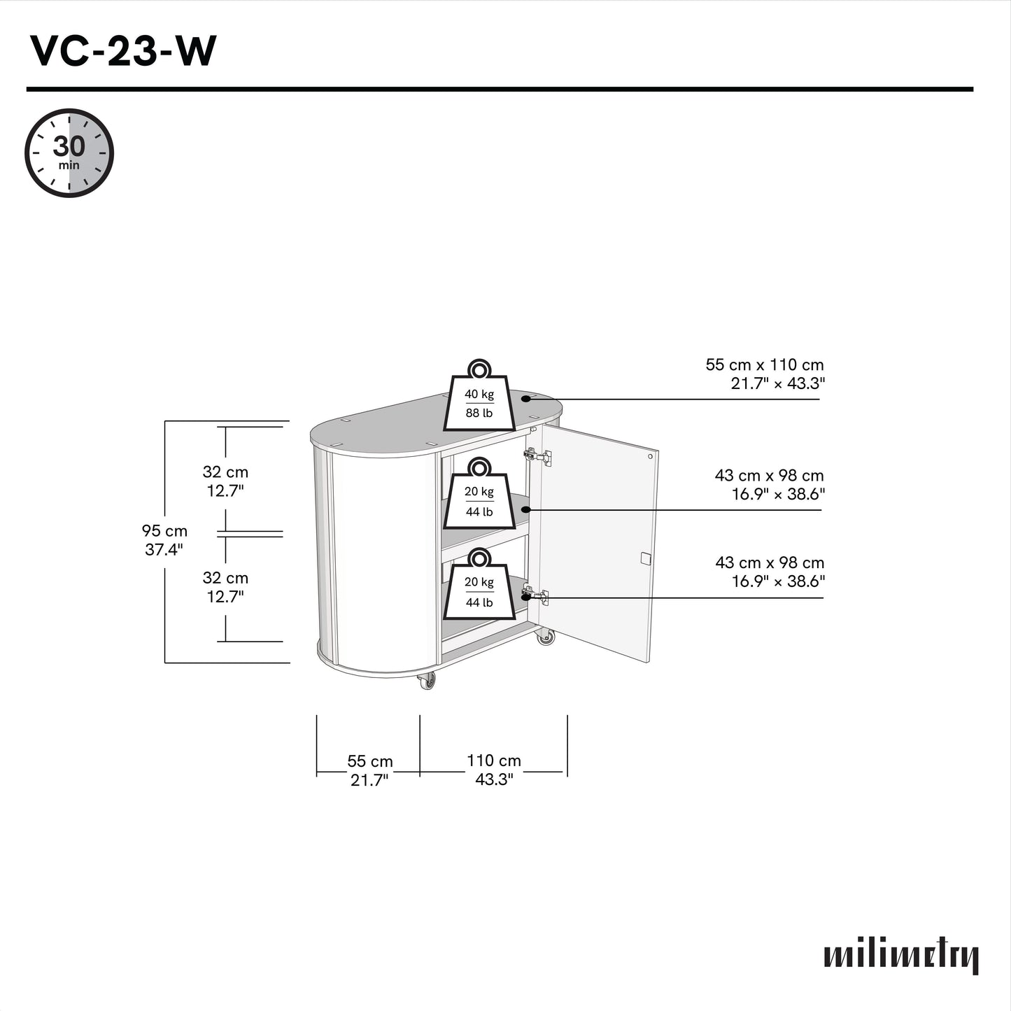 Comptoir ovale compact VC-23-W-ML | couleur personnalisée