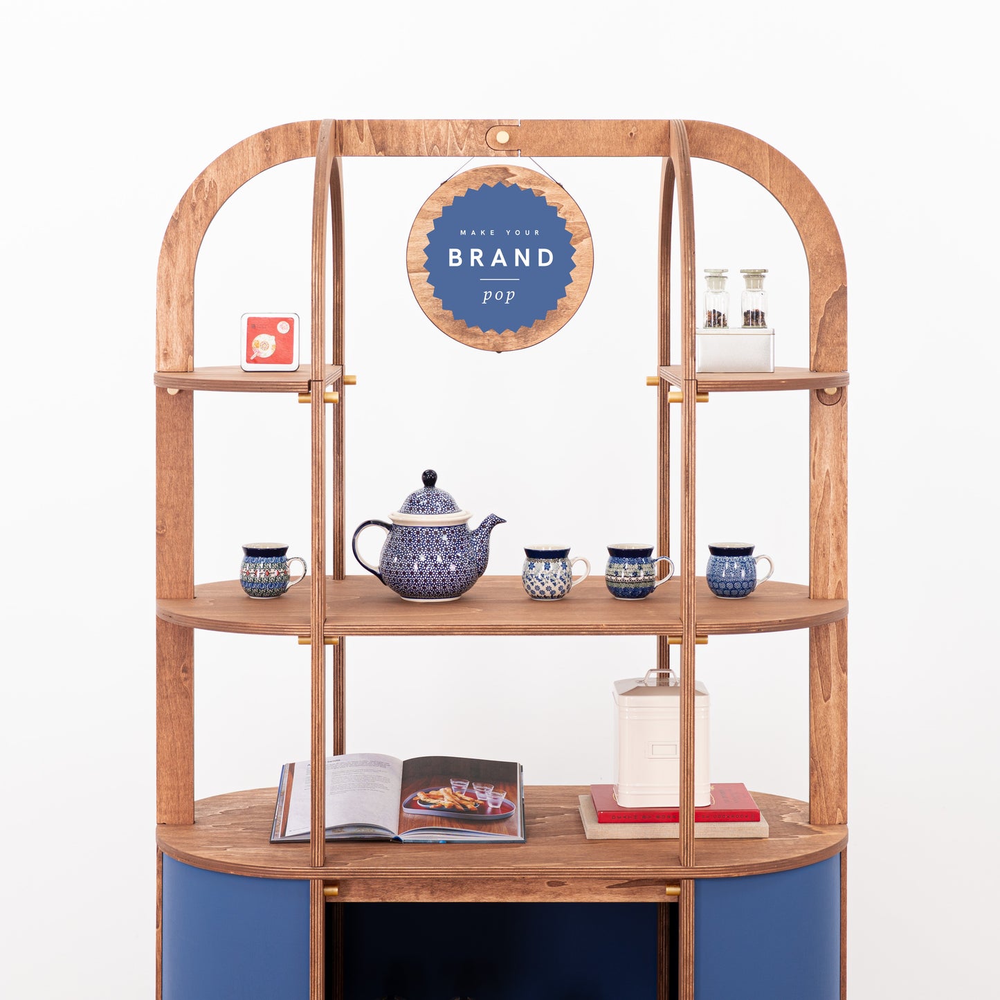 blue wooden cart for pop-up shops