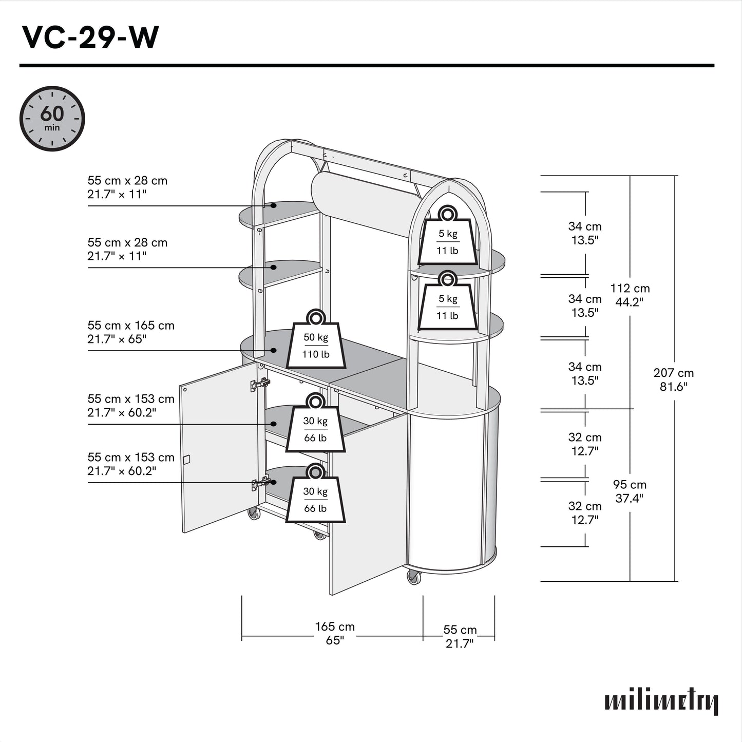 Grand chariot ovale VC-29-W-ML | couleur personnalisée