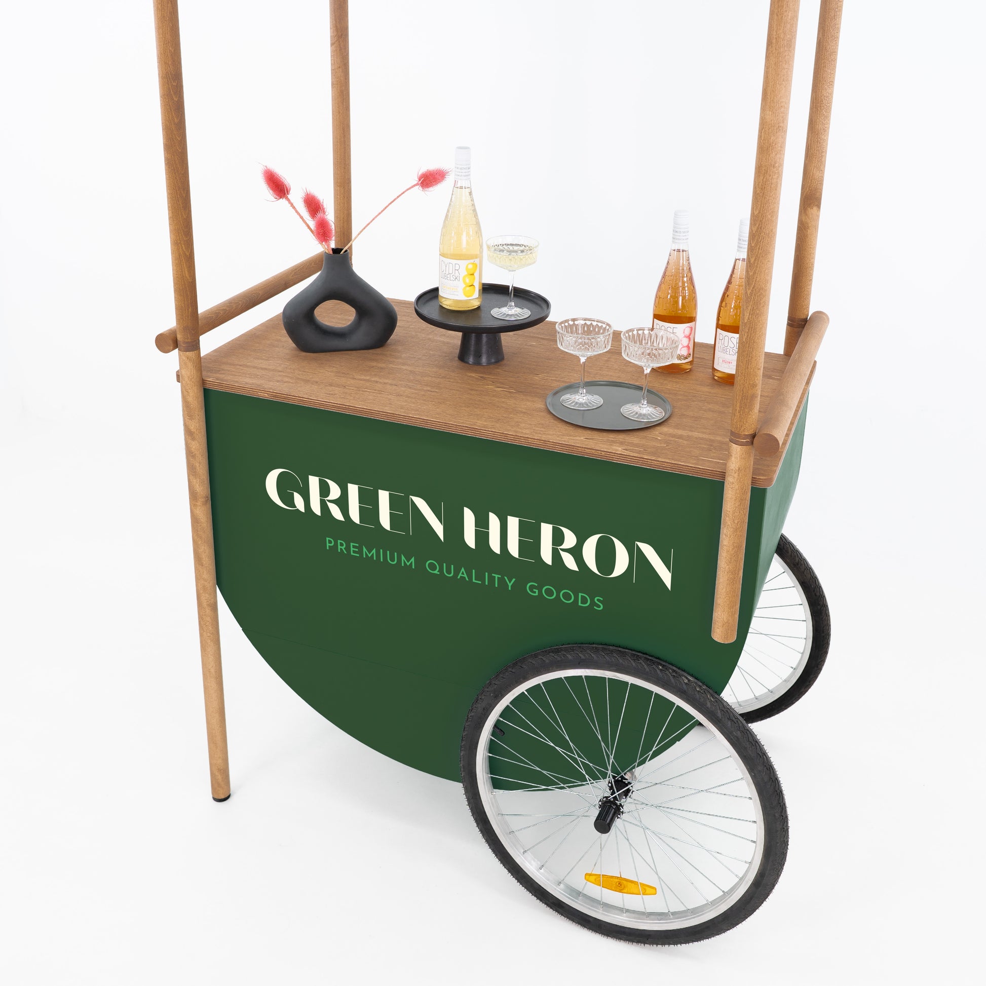 Mobile beverage event cart styled for cocktail service and tasting events