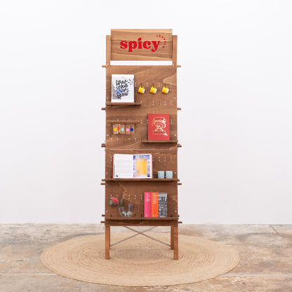 VP-01-CF coffee pegboard stand customized with a logo, perfect for branding at pop-up shops and retail displays.