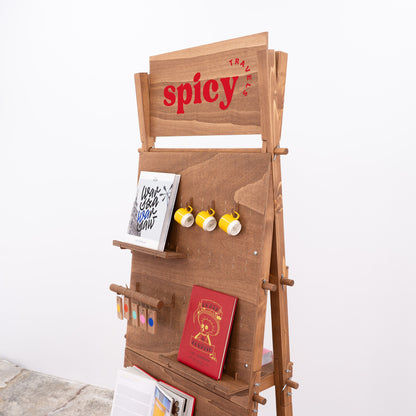 Dual-purpose VP-01-CF coffee pegboard stand with extra back storage, designed for efficient organization and display at events.