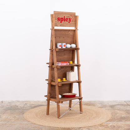VP-01-CF coffee pegboard stand showcasing products with customizable shelves and hooks for retail and exhibition use.