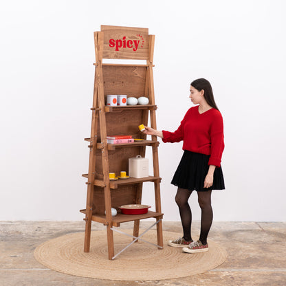 Back storage area on the VP-01-CF coffee pegboard stand, perfect for keeping extra stock or supplies during retail or trade show displays.