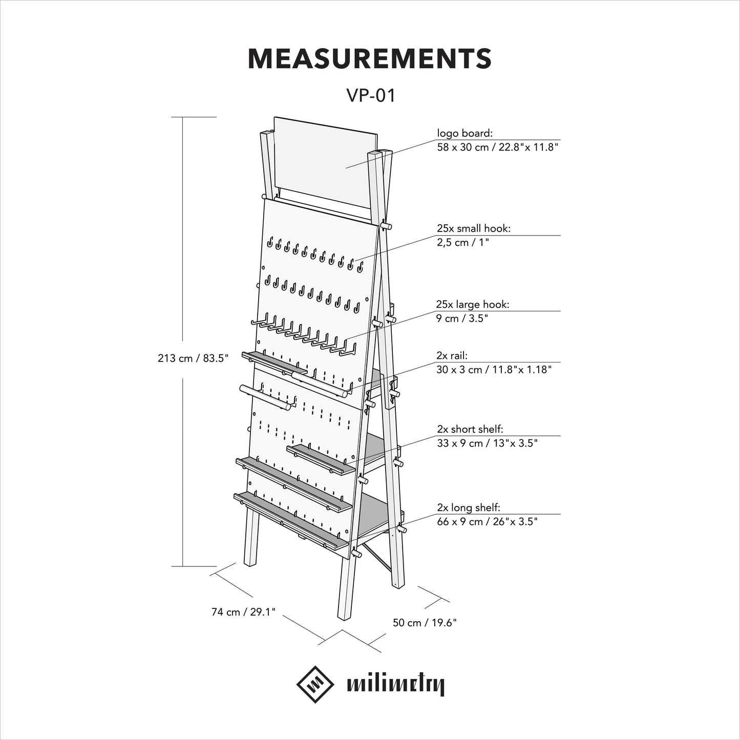 Portable A-frame shelving with pegboard VP-01-NT