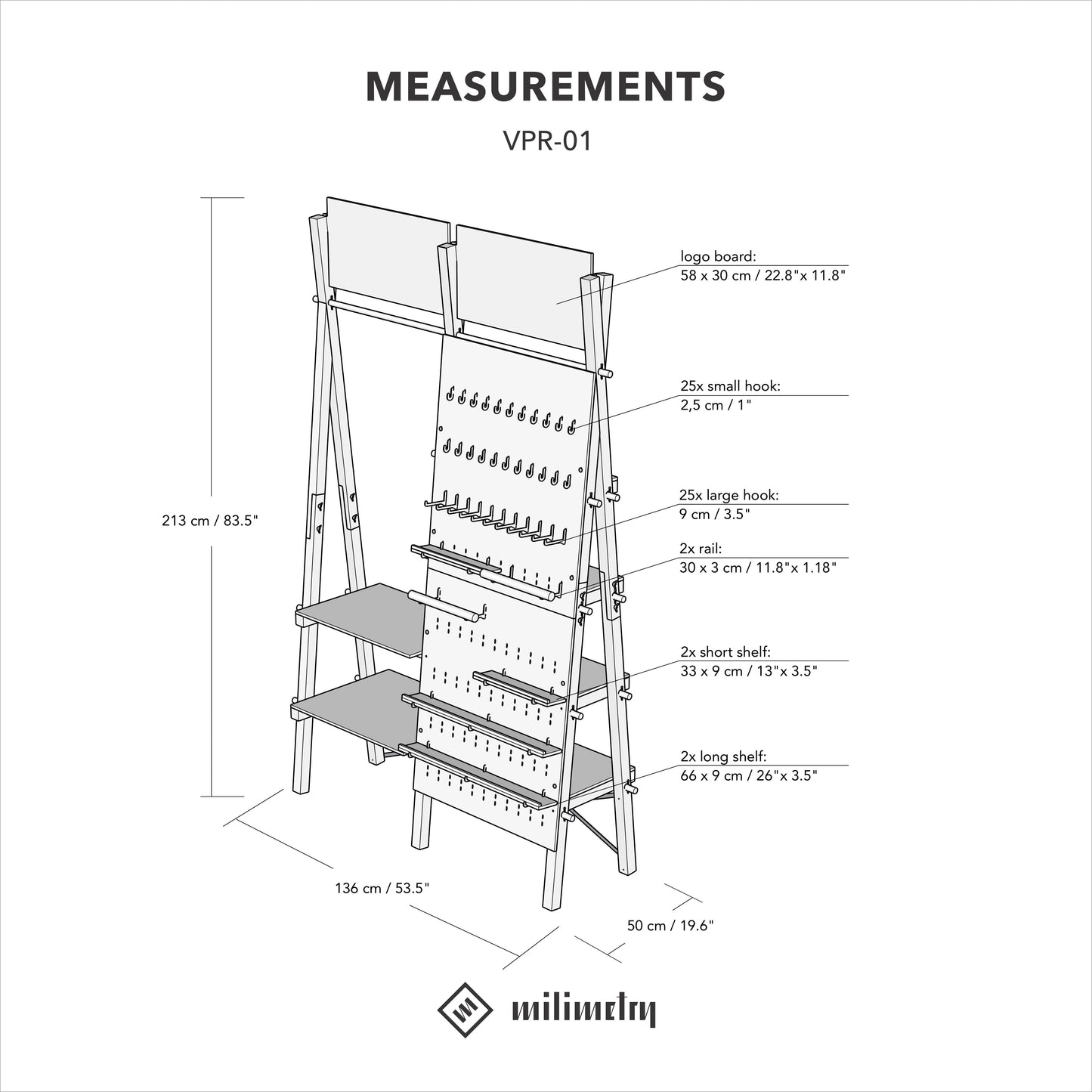 Portable A-frame double shelving with pegboard VPR-01-NT