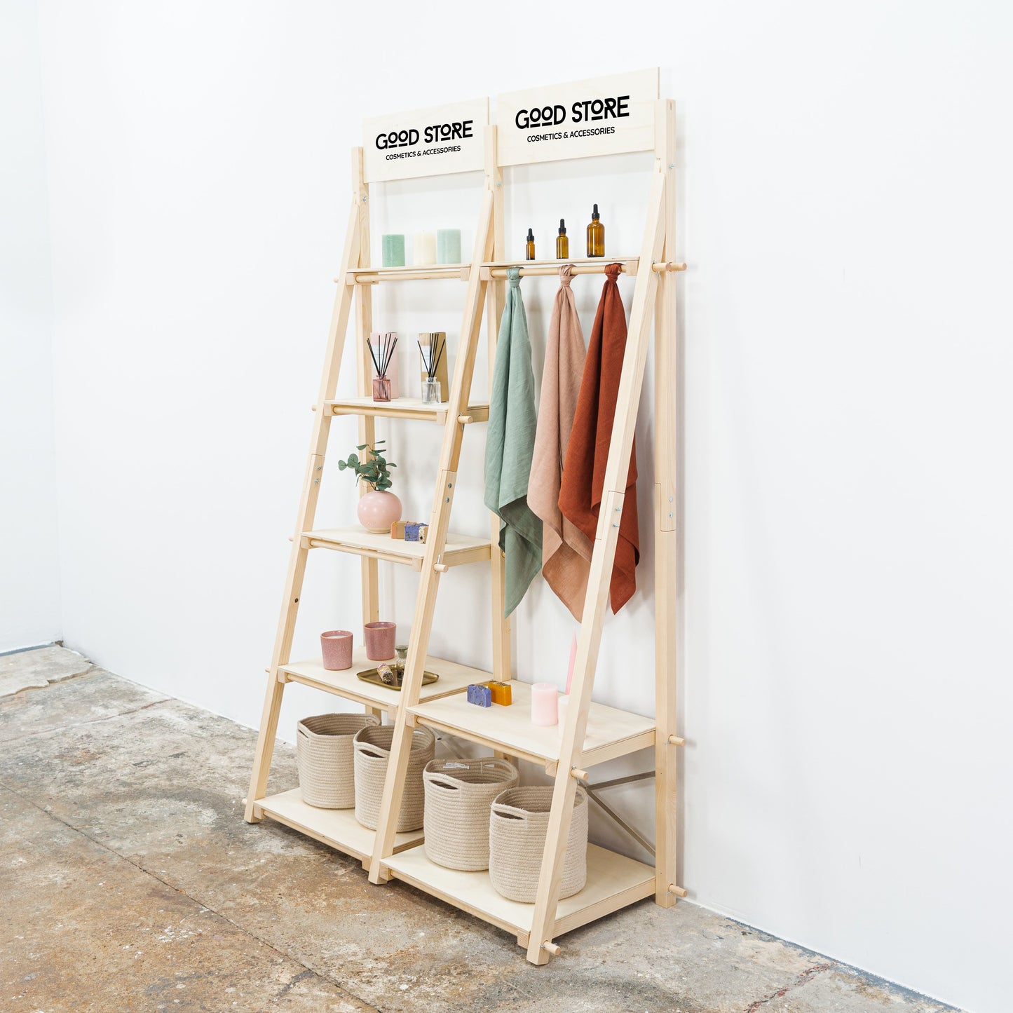 Display shelving unit VRS-02-NT with clothing rail | collapsible display stand