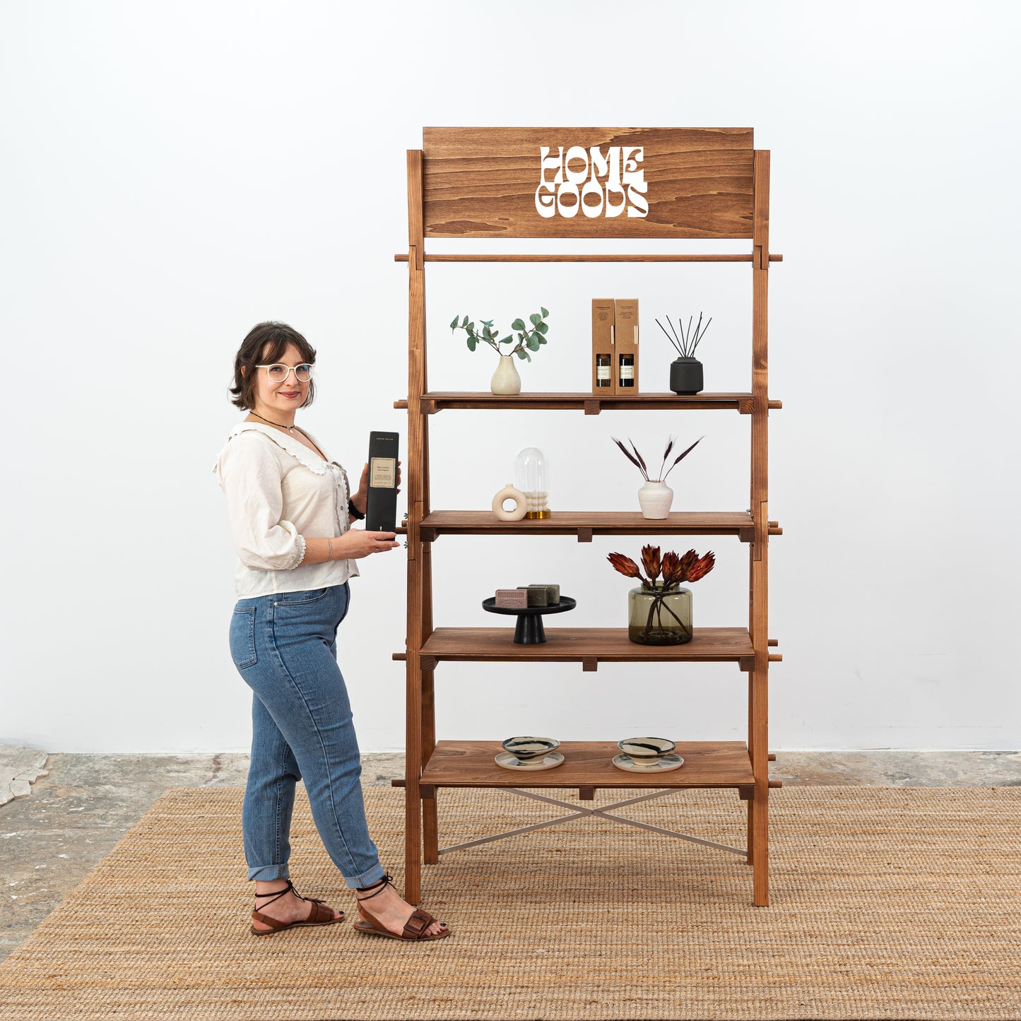 Portable A-frame shelving VS-03-CF | coffee color