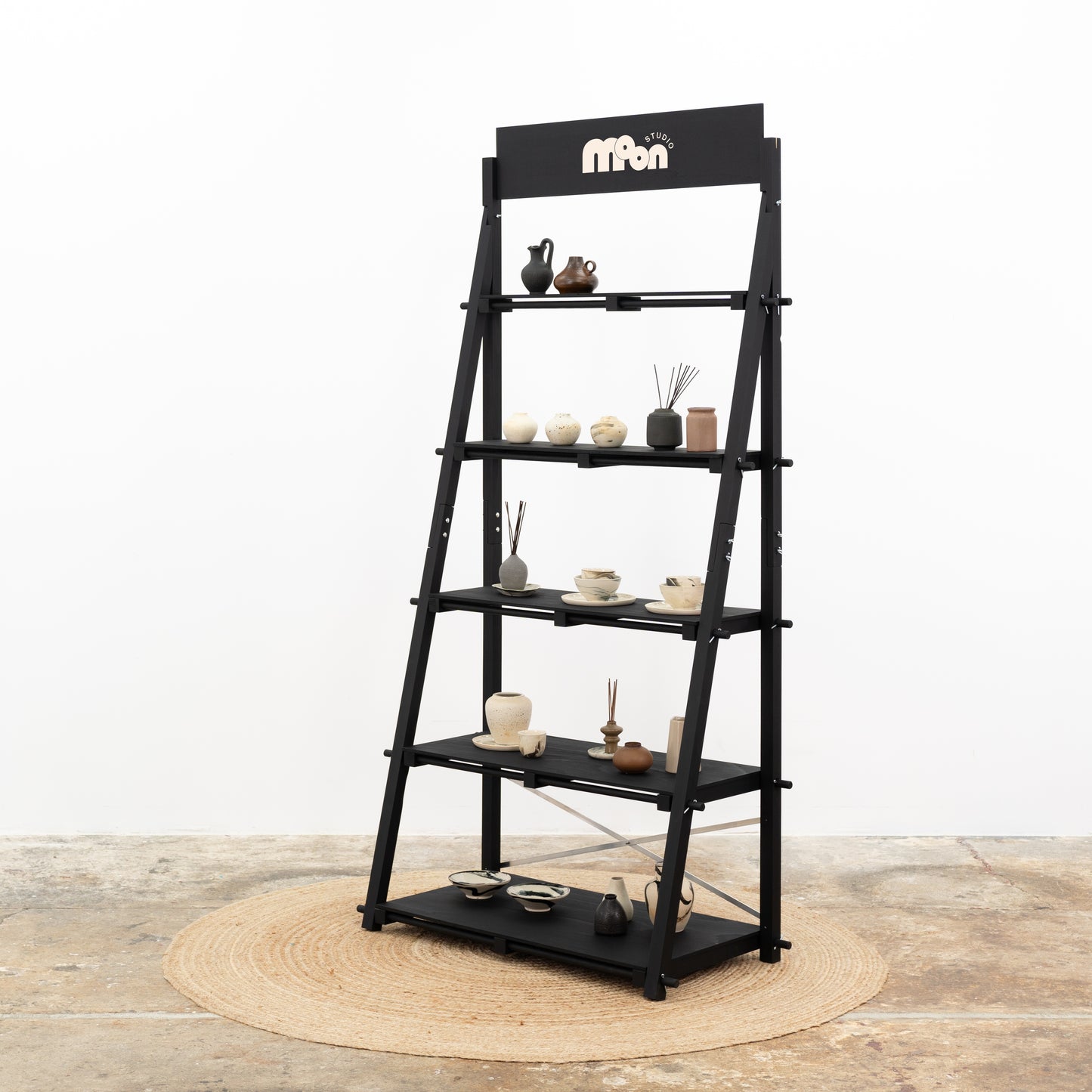 Portable shelving with vertical back VS-05-BL | BLACK color