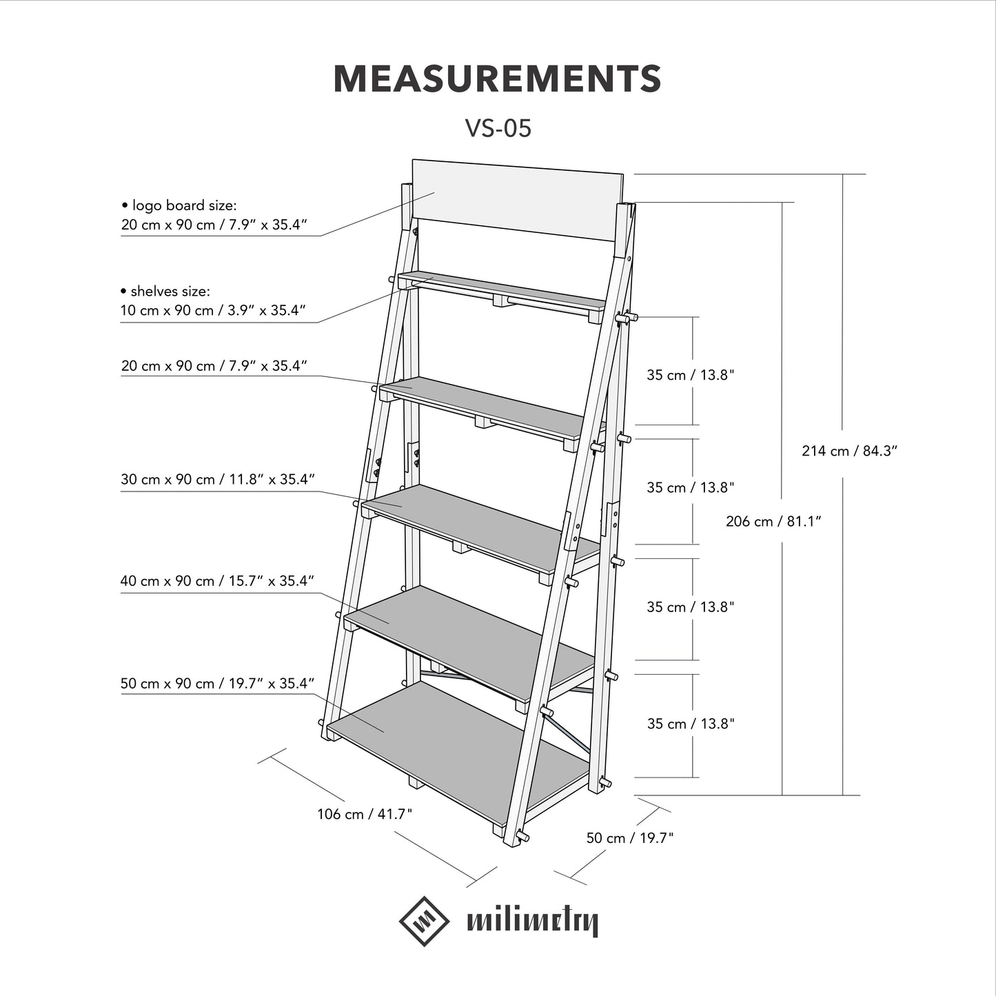 Portable shelving unit VS-05-NT to be placed against the wall, for shops and events