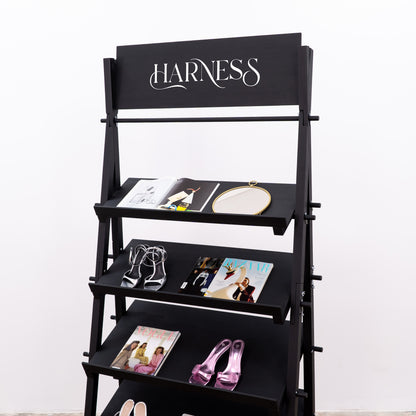 Foldable Display Stand with Angled Shelves – A-Frame Matte Black | VS-07-BL