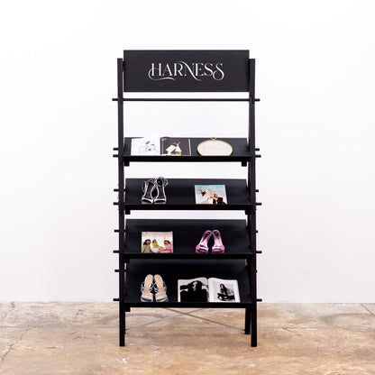 Tool-Free Foldable Shelf with Angled Tiers – Matte Black Retail Stand | VS-07-BL