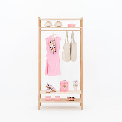 Natural wood clothing rack with cotton panel