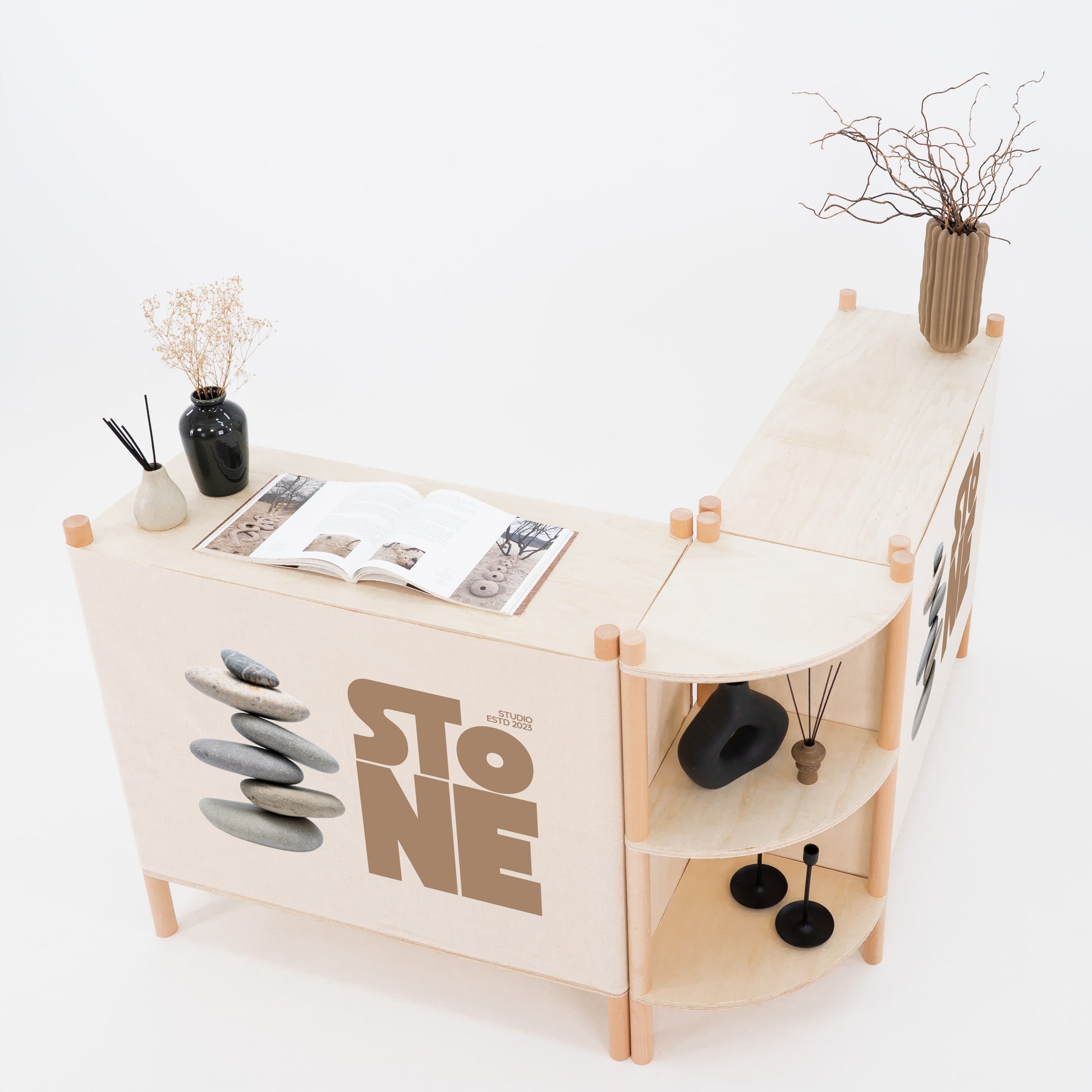BAMBUK corner unit and checkout counters flat-packed