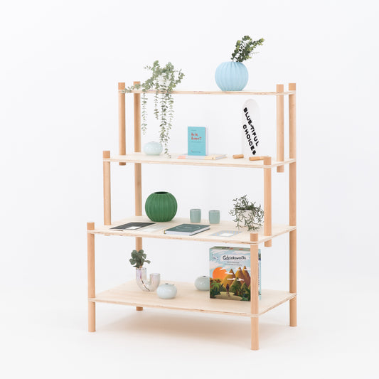 BAR-01 bamboo retail shelving display with products and plants