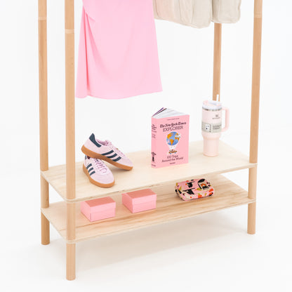Rack with neutral branding and event styling