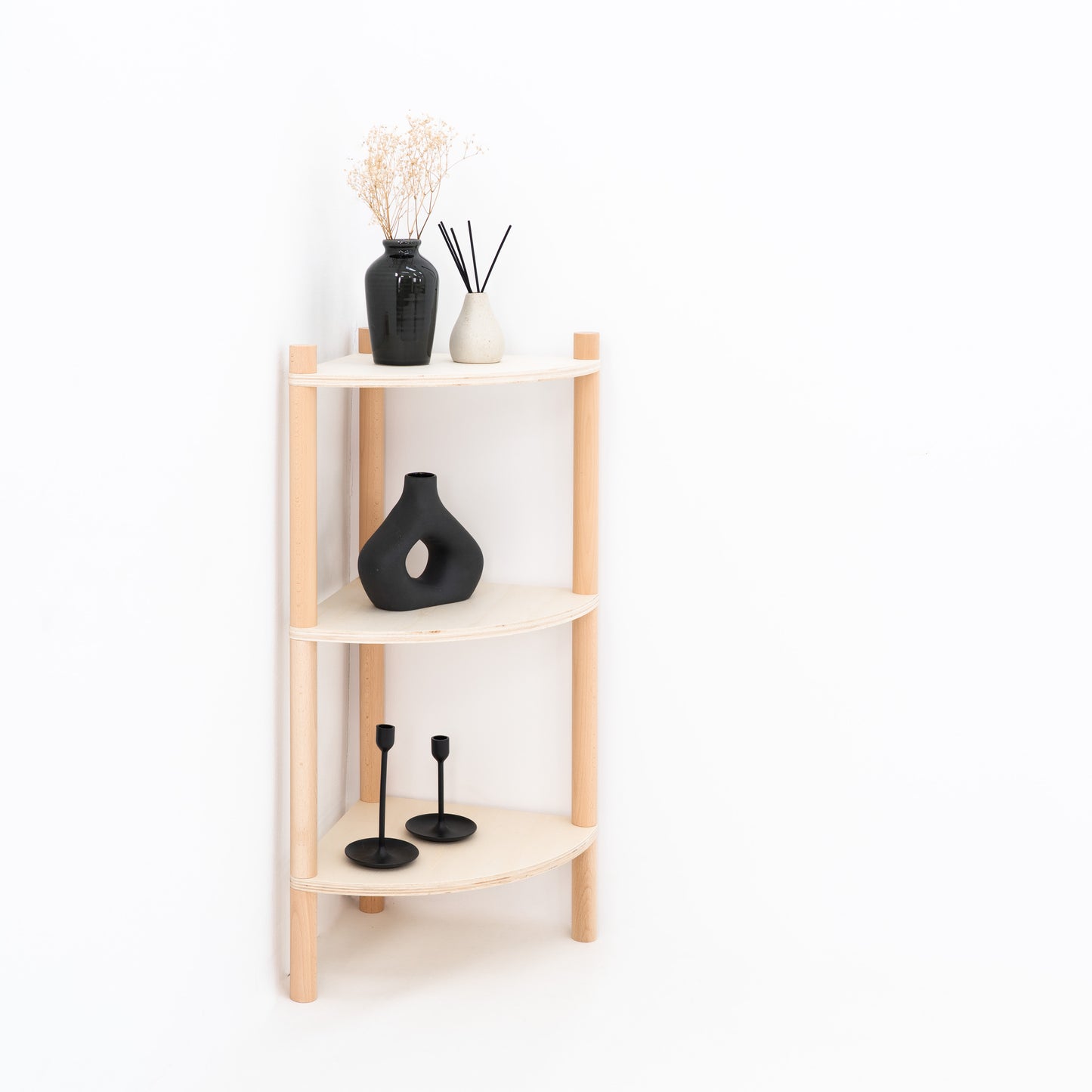 Retail counter add-on shelf in natural wood