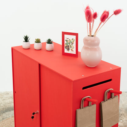 Custom-colored checkout station with merchandising setup