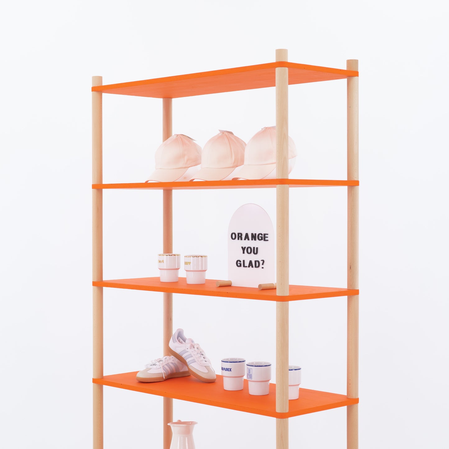 Retail display shelf with custom color shelves and fabric panel