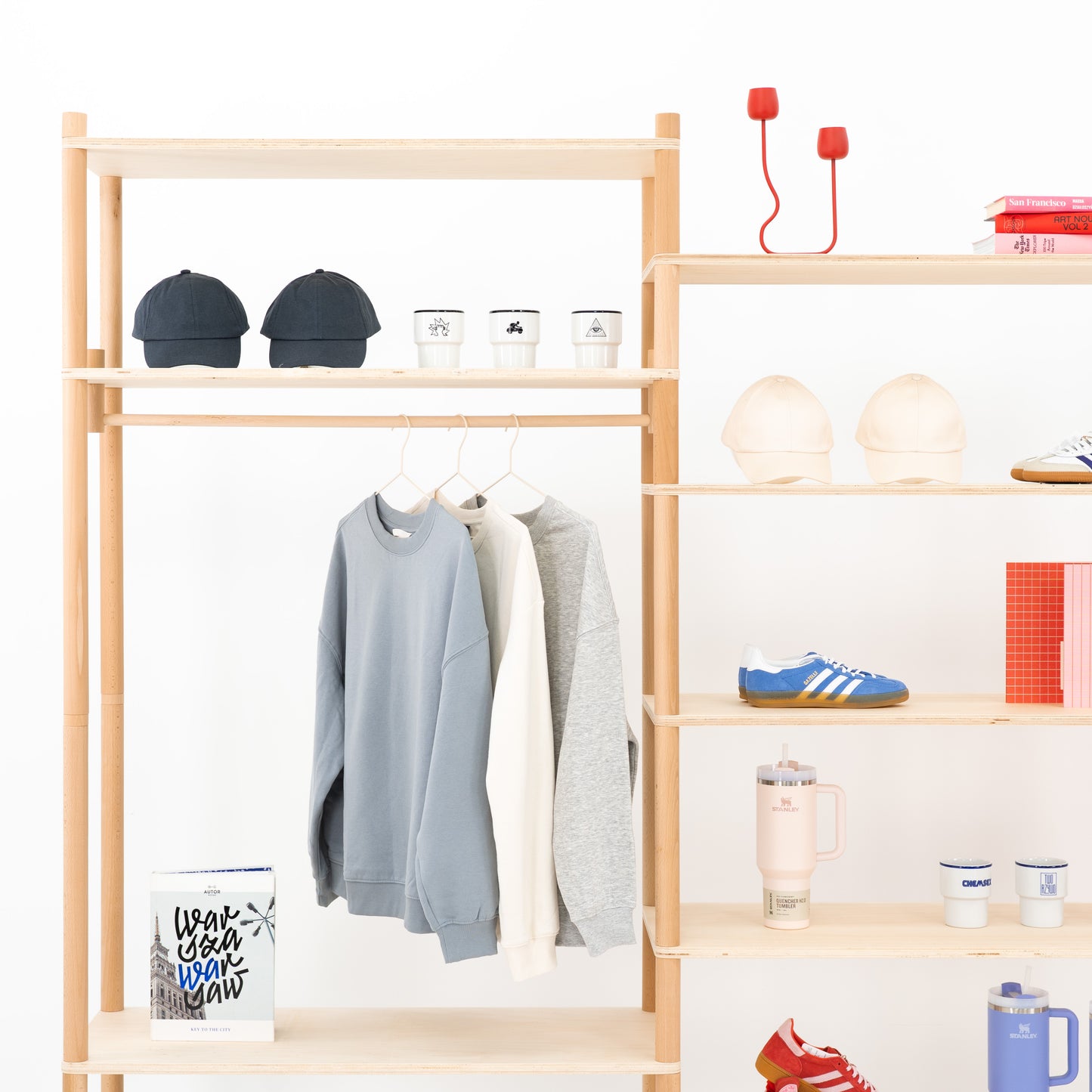 Natural beech display shelf for boutiques and fairs