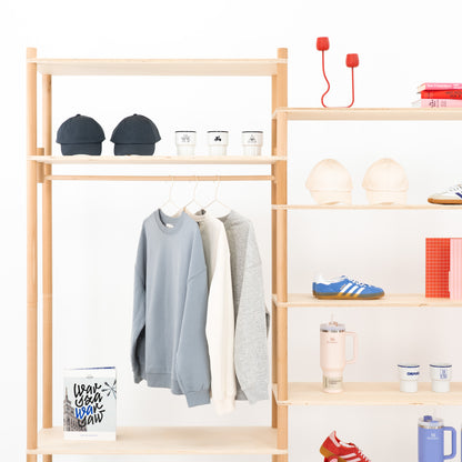 Natural beech display shelf for boutiques and fairs