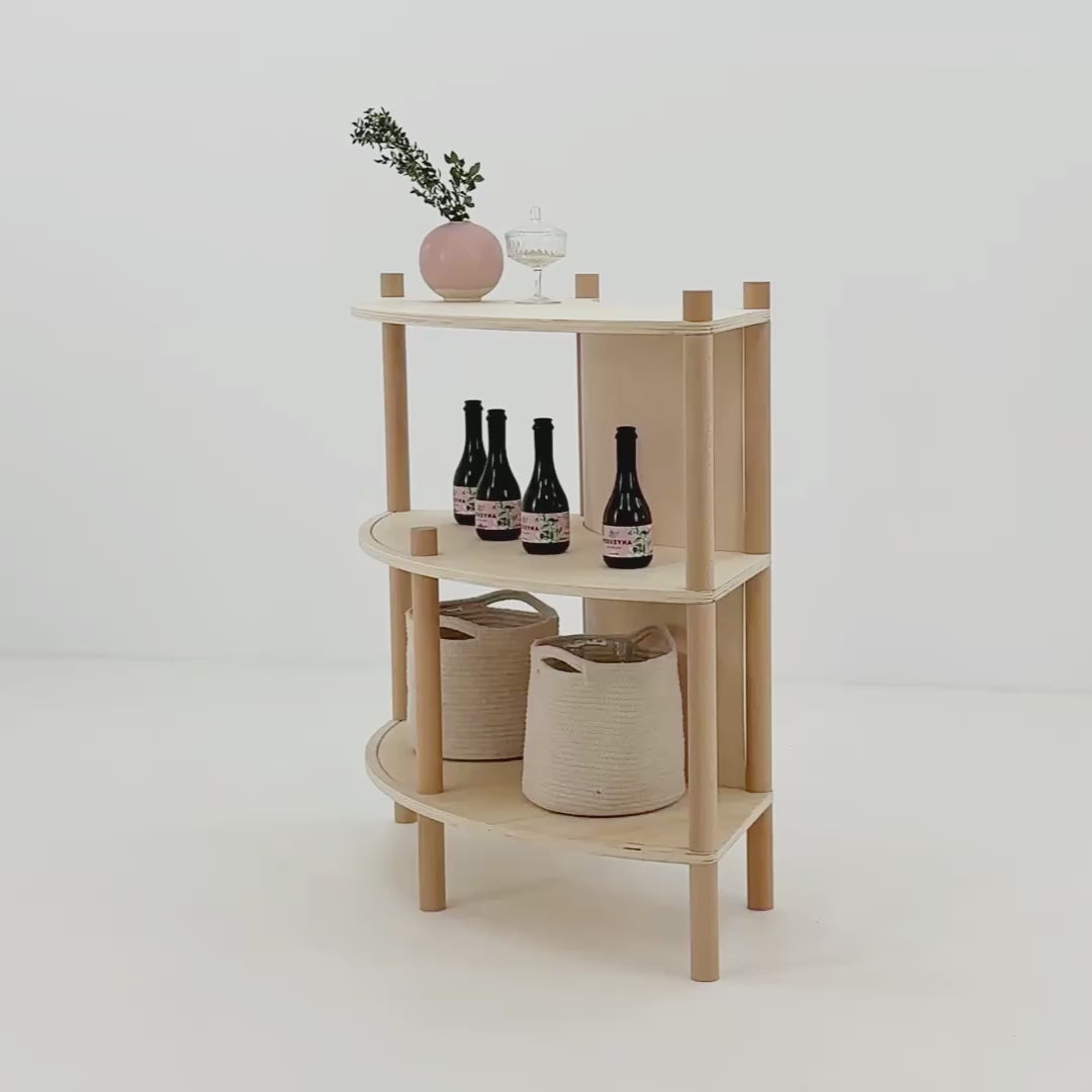 overview video of bambuk concave checkout counter with natural plywood finish
