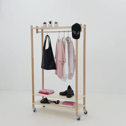 Mobile Short-hang Garment Rack BR-03-W-NT | natural color
