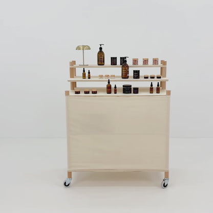 Mobilna lada targowa z półkami do ekspozycji wielopoziomowej BC-03-W-NT | kolor naturalny