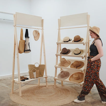 compact foldable shelving solution for pop-up store and trade show use

