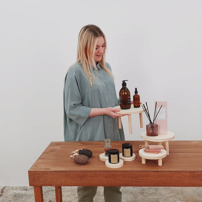 sustainable natural wood risers with compact, flat-pack design

