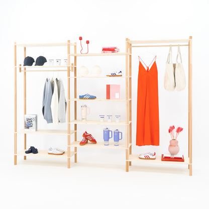 Modular retail shelf with three connected sections