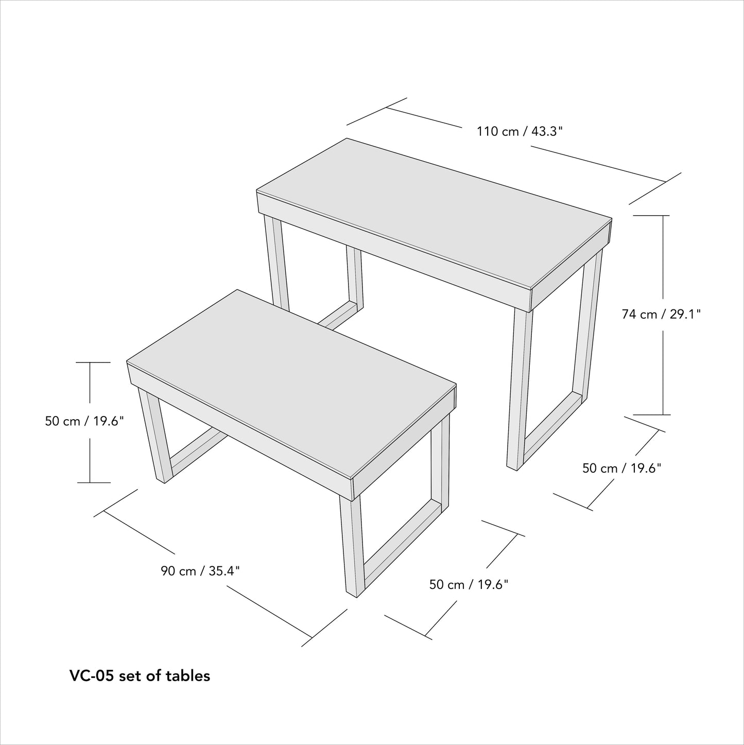 VENTE D'ÉCHANTILLONS | Un ensemble de deux tables gigognes VC-05-NT, parfaites comme présentoir d'exposition d'artisanat, table d'affichage à plusieurs niveaux en magasin