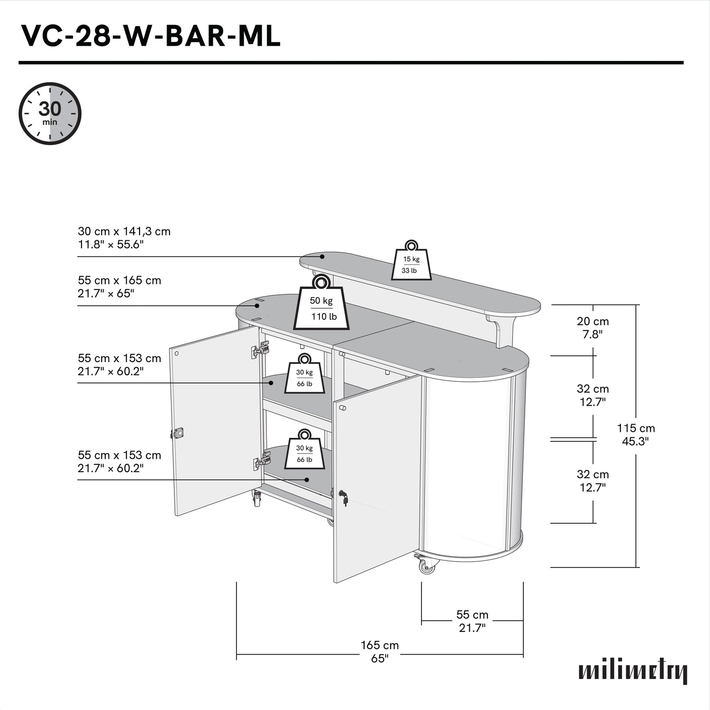 Grand comptoir ovale VC-28-W-ML | couleur personnalisée