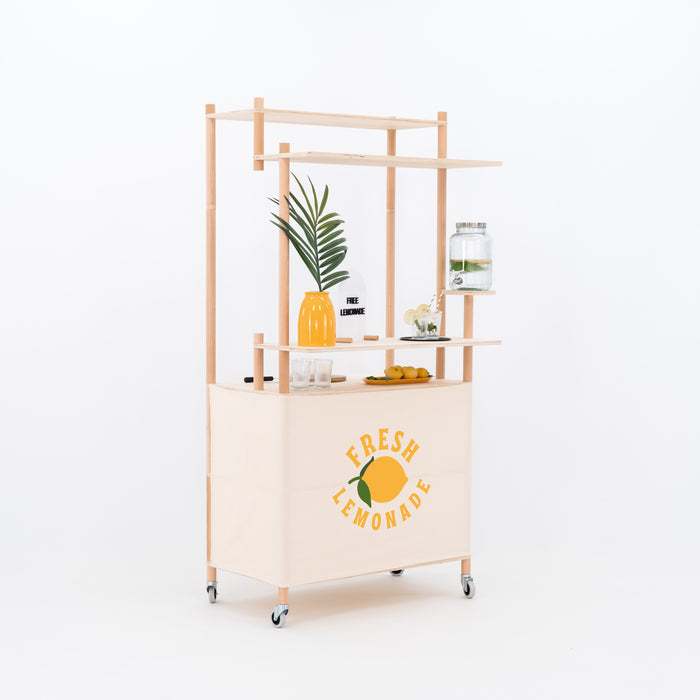 Wooden display cart with cotton fabric for retail and events