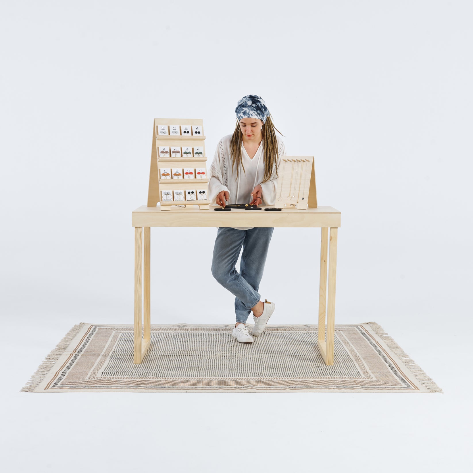 Wooden earring card holder VAB02ANT shop and craft fair display Milimetry