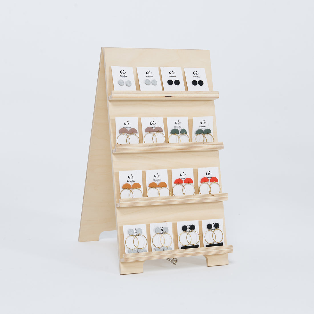Wooden earring card holder shop and craft fair display Milimetry