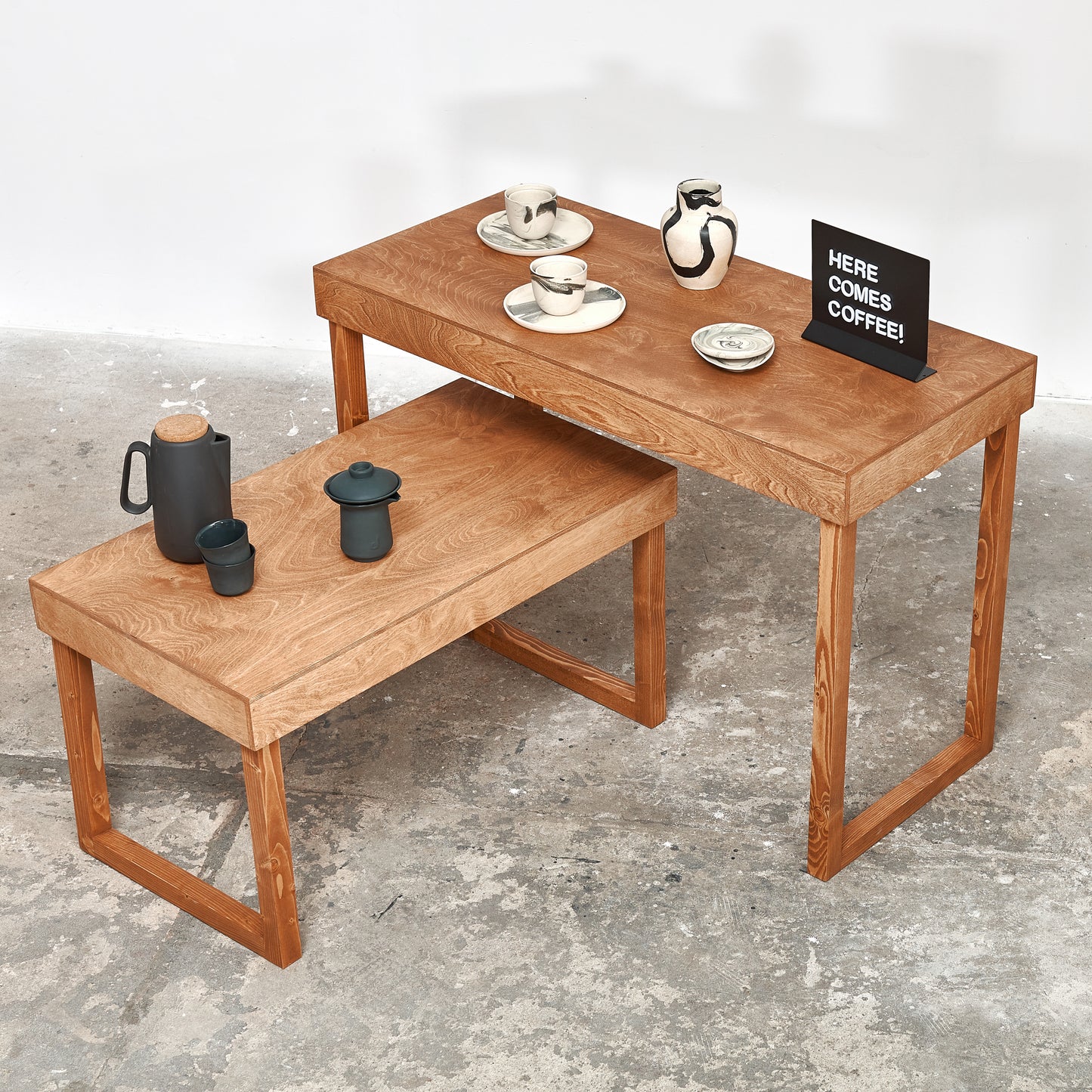 A set of two display tables VC-05-CF, perfect as a craft show display, store tiered display table, vintage vibe