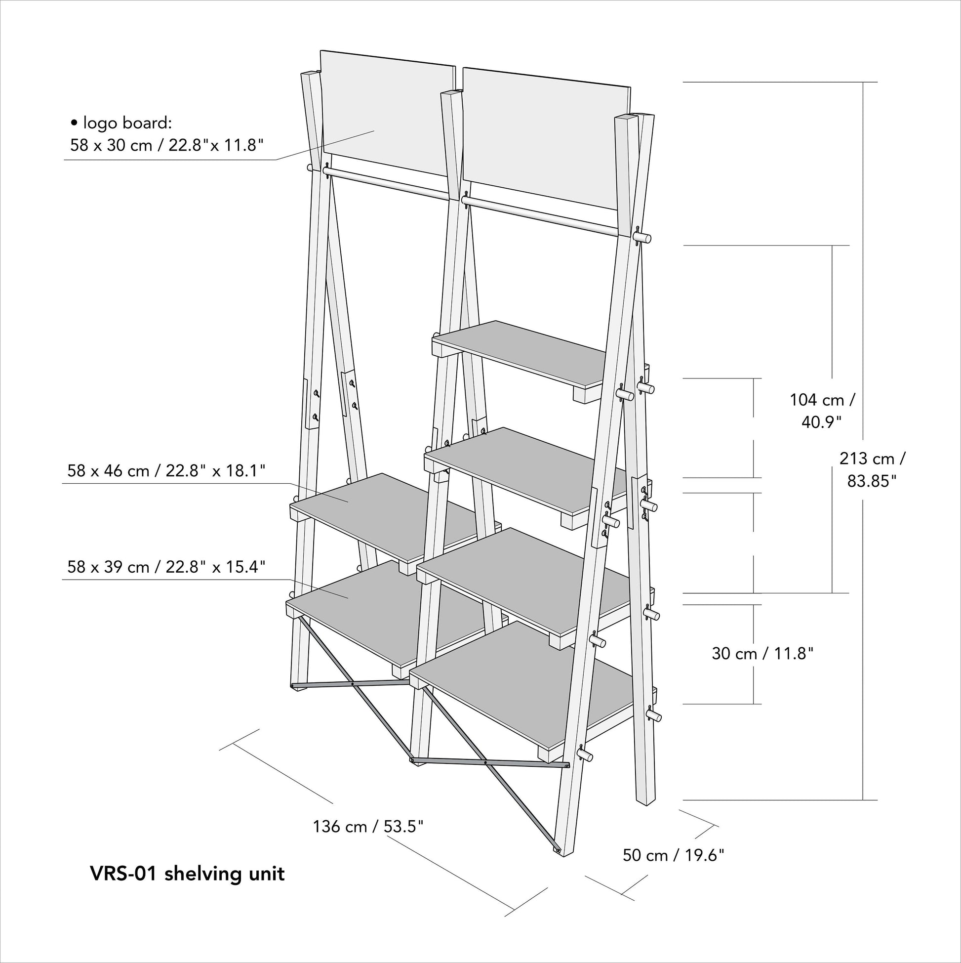 Display shelving unit VRS-01-CF with clothing rail | Milimetry | collapsible display stand