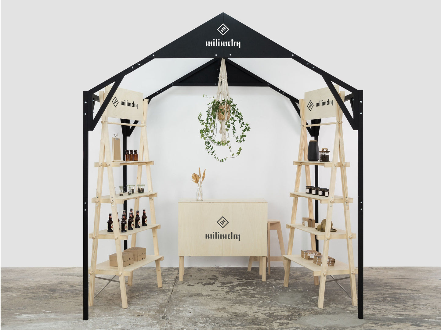 Trade show foldable wooden gazebo canopy VH-01, tent alternative, 6.5'x6.5', 8'x8', 10'x10' booth size | Milimetry