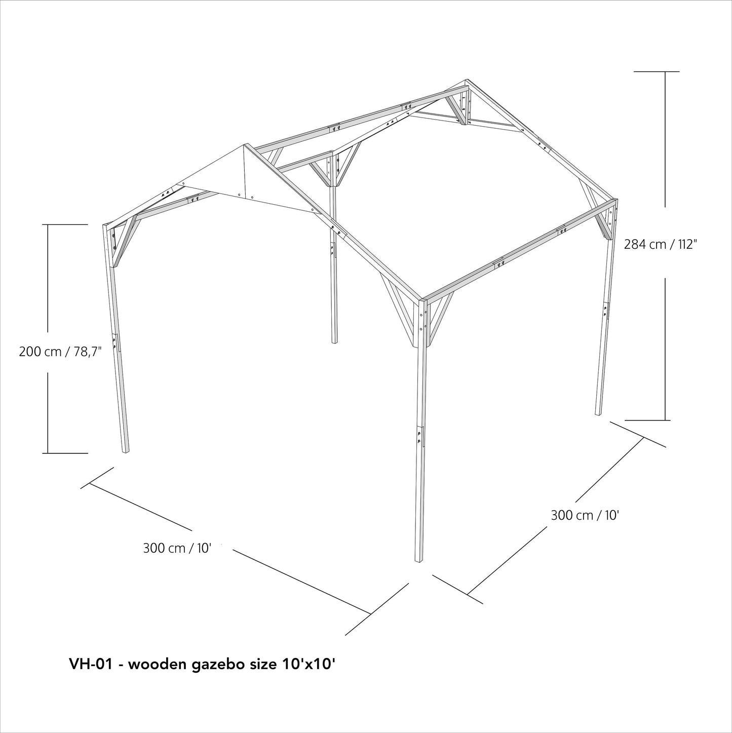 Trade show foldable wooden gazebo canopy VH-01, tent alternative, 6.5'x6.5', 8'x8', 10'x10' booth size | Milimetry